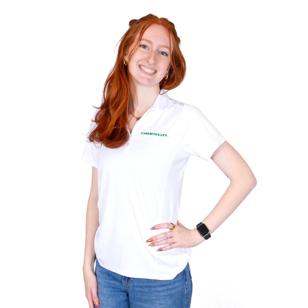 Oregon, Antigua, White, Polo, Polyester, Women, Tribute, Shirt, 953910